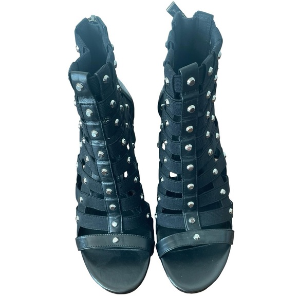 Michael Kors Women’s Black Studded Cage Sandals Heels Size 6.5M Zip Back - Picture 2 of 7
